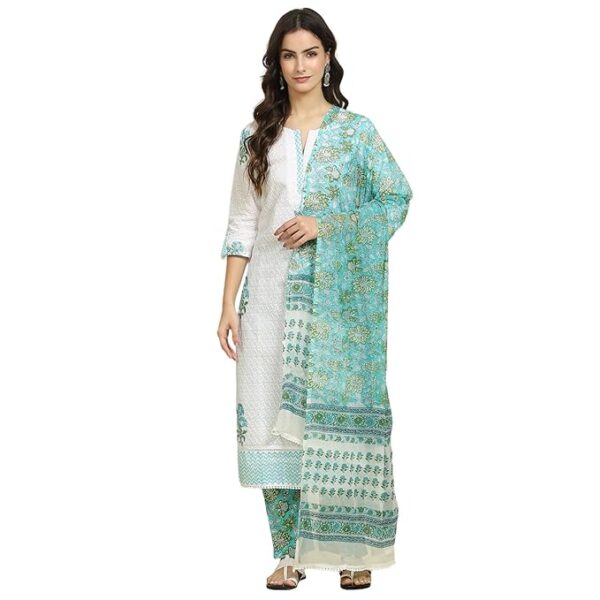 Biba Women green cotton unstitched suit